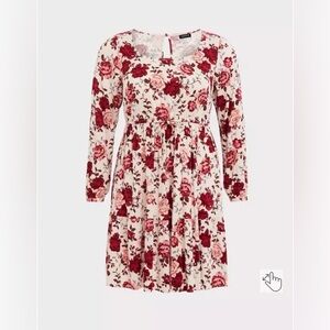 Torrid White Floral Long-Sleeve skater Dress size 2